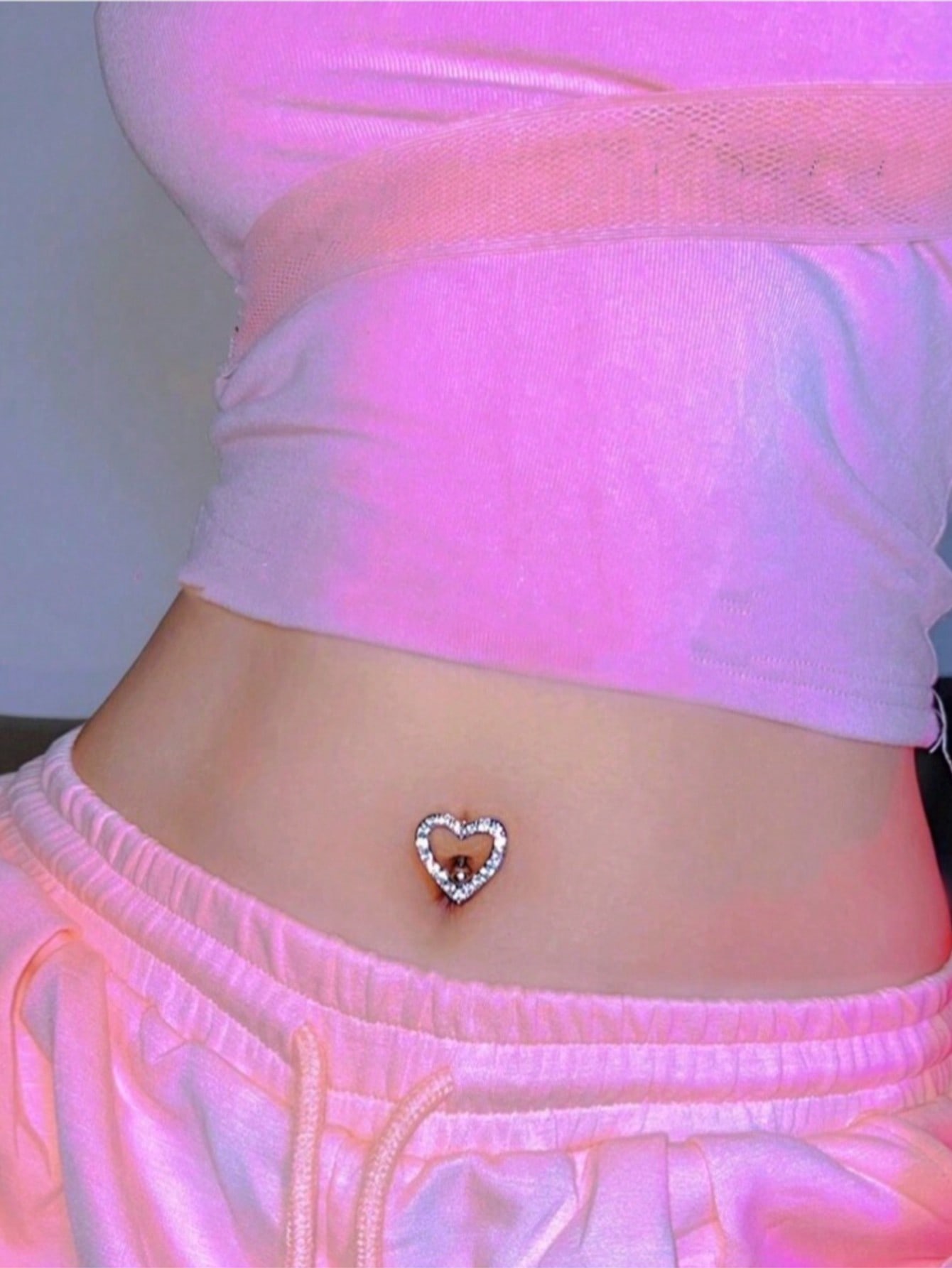 1pc Women's Sweet Heart Rhinestones Navel Ring, Sexy Copper Bead Jewelry Piercing Accessory