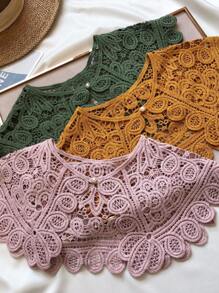 1pc Women's Solid Color Hollow Out Lace Knit Cardigan, Elegant Style Decorative Sunscreen Shawl Collar Bolero Suitable For Vacation, Outdoor, Party, Spring/Summer/Autumn For Dress For Christmas Decor