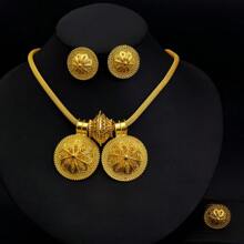 African Dubai Style Women Jewelry Set, Golden Color Classic Elegant Accessories Including Pendant Earrings Ring Bracelet, Bride Wedding Gift - Yellow Gold - View 14