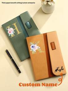 1pc Personalized Customized Name/Initial, PU Leather Cover Thick Inner Pages Smooth Writing + Contrast Color Multi-Functional Office/Meeting Notebook, Record Life With Ceremony Sense, Thick Pages For Endless Writing, Loved By Students And Workers! Practical And Stylish, Not Only Serves As A Notebook, But Also Adds A Romantic, Dreamy Atmosphere And Increases Writing Interest