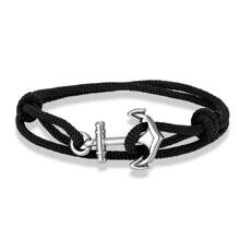 1 pieza Brazalete ajustable de estilo náutico hecho a mano con ancla para hombres, Accesorio de joyería multicapa con cuerda fina de 3mm