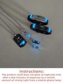 ATLVXJL 6 件/套发光心形“我永远爱我的男朋友/女朋友”字母不锈钢情侣项链、手链、戒指首饰套装、情人节礼物、日常佩戴、妈妈、母亲、母亲节、礼物 - 彩色 - 查看 9