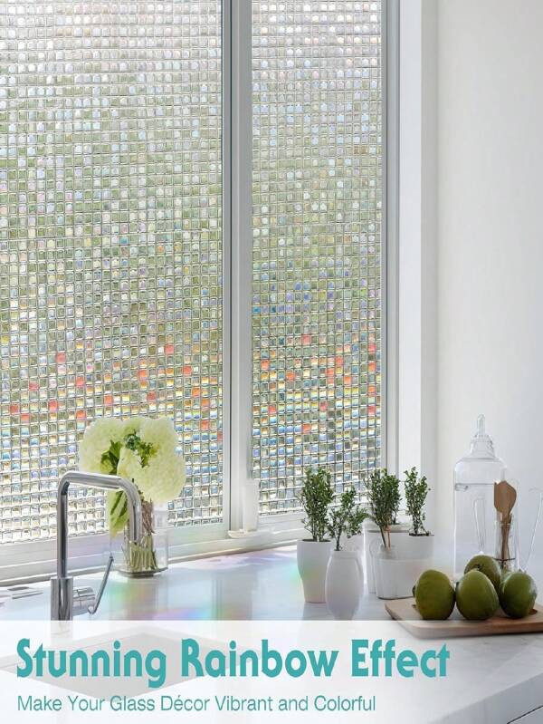 Película de ventana con estática adhesiva, película de vinilo decorativa para ventanas que bloquea el sol y los rayos UV, es removible y ofrece privacidad