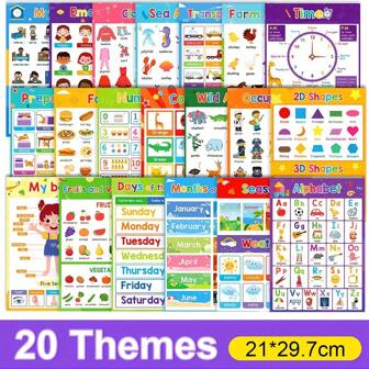 20 English Learning Posters Set Words Flashcards Educational Toys For Preschool Kids Classroom Decoration Teaching Aids Toys GiftsSchool, Student,Stationery,School Supplies Speech Therapy Toys,Emotions,Number Chart,Kids Toys,Toys,School Supplies,Kids Toys,Toys,Classroom Supplies