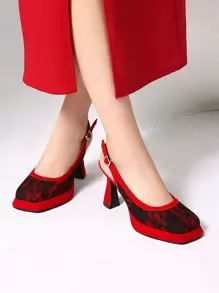 性感双色蕾丝高跟鞋细跟细高跟鞋方头女士鞋 - 紅色 - 查看 1