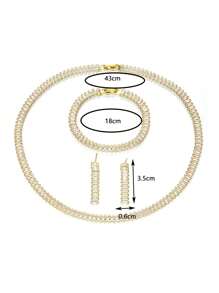 3 stuks/set CZ ingelegde rechthoekige ketting, armband en oorbellen sieradenset, geschikt voor bruiloften en feesten voor vrouwen