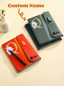 1pc Personalized Customized Name/Initial, PU Leather Cover Thick Inner Pages Smooth Writing + Contrast Color Multi-Functional Office/Meeting Notebook, Record Life With Ceremony Sense, Thick Pages For Endless Writing, Loved By Students And Workers! Practical And Stylish, Not Only Serves As A Notebook, But Also Adds A Romantic, Dreamy Atmosphere And Increases Writing Interest