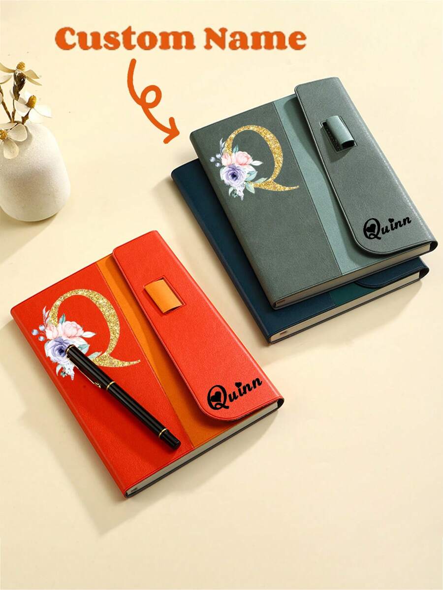 1pc Personalized Customized Name/Initial, PU Leather Cover Thick Inner Pages Smooth Writing + Contrast Color Multi-Functional Office/Meeting Notebook, Record Life With Ceremony Sense, Thick Pages For Endless Writing, Loved By Students And Workers! Practical And Stylish, Not Only Serves As A Notebook, But Also Adds A Romantic, Dreamy Atmosphere And Increases Writing Interest