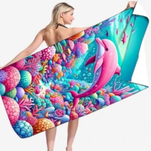 1 件海龟海洋动物印花沙滩巾，速干吸水柔软超细纤维沙滩毯，旅行野餐户外度假游泳露营海滩必备