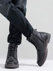VOSTEY SHOESMORE Men's Chukka Boots Casual Motorcycle Boots Zipper Combat Botas Para Hombre Fashion Boots For Men - AMY8117-黑色 - 查看 2