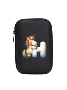 Cute Cartoon Animal Pattern Themed Alphabet A-Z Portable Mini Storage Bag, Waterproof And Shockproof Digital Pouch For Storing Initial, Name, Logo, Phone Charger, Data Cable, Zipper Storage Box, Wallet-Style Data Cable Storage Bag, Digital Pouch, Electronic Product Bag, Electronic Storage Device Data Cable Storage Bag, Wireless Earphones, Bluetooth Earphones, Suitable For Business, Travel, School, University, Office - Black - View 24