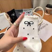 Polka Dot Lace Bow Spring New Japanese Popular Mid-Calf Women's Socks