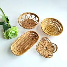 Đĩa trái cây/Đĩa ăn nhẹ bằng mây đan, Đĩa trà rỗng, Đĩa nhỏ thủ công, Đĩa trà chiều, Tấm lót cốc - Màu vàng - Xem 9