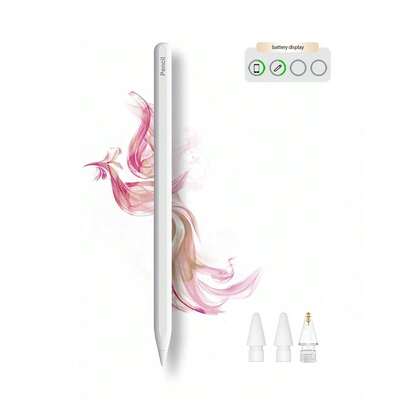 白色触控笔兼容 iPad Pencil，带磁性无线充电功能，带磁性充电线，带防误触功能，倾斜灵敏度，适用于 2018-2024 iPad Air 3/4/5、iPad Mini 5/6/7、iPad 6/7/8/9/10、iPad Pro 11 英寸、iPad Pro 12.9 英寸，90mAh