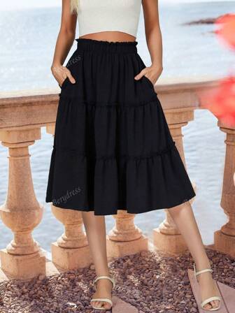 Black Skirts For Women Summer Causal Vacation Midi Skirt Streetwear ,Daily And Back To School Clothes
