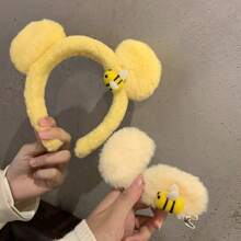1-3个可爱熊耳毛绒发箍，甜美网红发箍，蜜蜂妆容发箍，时尚女士发箍，发饰，发带，发圈 - 黃色 - 查看 2