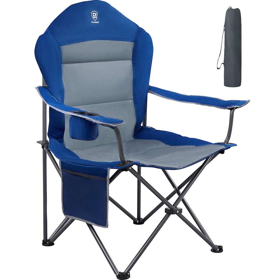 Folding Camping Chair High Back, Padded Lawn Chair, Portable Outdoor Chair For Adults, Supports 350 Lbs, Blue - Blue - View 1