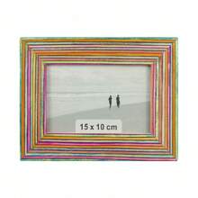 Wooden Photo Picture Frame 4x6 Boho Style Mango Wood For Tabletop Display, Colorful