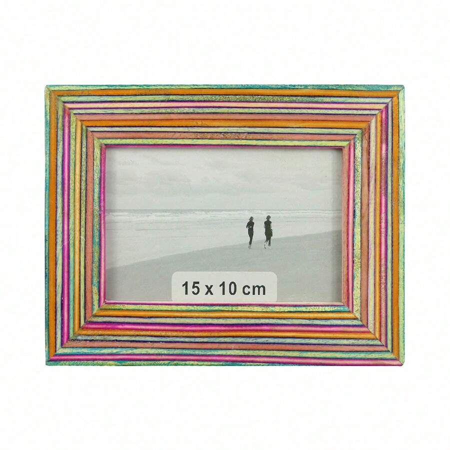 Wooden Photo Picture Frame 4x6 Boho Style Mango Wood For Tabletop Display, Colorful