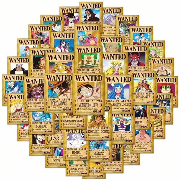 ONE PIECE 50 PCS Autocollants Stickers Affiche Recherchée Cool One Piece Anime DIY Vélo Voyage Bagage Guitare Ordinateur Portable Imperméable Graffiti Autocollant Cadeau Pour Enfant, Fournitures Scolaires, Rentrée Scolaire