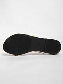 Sandalias planas de verano para mujer con talla grande, de estilo romano con cordones y aplicaciones de strass