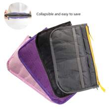 1 Stück Damen Reise Handtasche mit Doppel-Reißverschluss Make-up Tasche, faltbar, großer Stauraum, mittlere Innentasche zum Organisieren, multifunktionale Kulturtasche, Kosmetiktasche, Futter, Make-up Tragetasche, Organizer für Strand, Urlaub, Camping