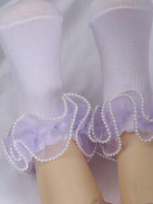 1 đôi tất cotton màu tím đính ngọc trai kiểu công chúa dành cho bé gái - Màu tím hoa cà - Xem 5