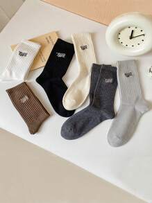 1/3/5/6 Pairs Men Autumn/Winter Maillard Color Letter Striped Versatile Crew Socks - Multicolor - View 6