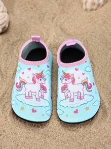 1 Pair Kids' Outdoor Sport Fashion Comfortable Breathable Anti-Slip Beach Shoes, Cute Cartoon Animal Print Little Girl Swimming Water Shoes, Yoga Training Sneakers