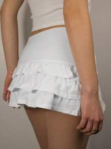 Women's Summer Mini Skirt Solid Color Tiered Ruffle Y2k Gothic Tutu Short Skirt - White - View 6
