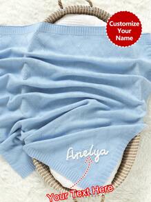 Customizable Hand Embroidered Name Casual Minimalist Kids' Knitted Blanket, Baby Blanket, All Season,Multi-Functional,Ornamental,Letter,Stylish,Modern,Colorful,Cute,Adorable,Casual,Soft,Custom,Personalised,Unique,Customized,Baby Gifts,Ideal Gifts For Him,Ideal Gifts For Her,Son,Daughter