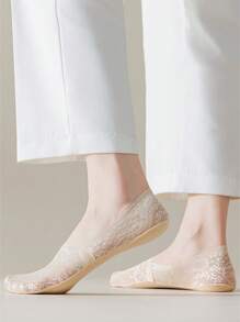 6 Pairs Plus Size Women Invisible Short Socks, Lace Trim Casual Non-Slip Ankle Socks [Without Paper Card]