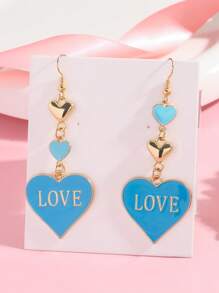 1/2 Pairs Multi-Color Fashion Heart-Shaped Metal LOVE Enamel Pendant Earring Set, Suitable For Women Daily Wear, Valentine's Day Gift,Mom,Mother,Mother's Day,Gift