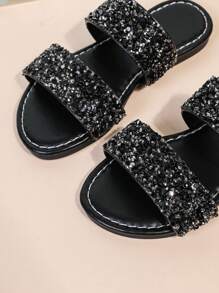 1 Pair Black Plus Size Toddler Girls' Flat Sandals, Solid Color PU Adjustable Buckle Strap, Round Toe, Non-Slip, Cute Roman Casual Slippers Suitable For 3-15 Years Old Kids, Spring/Summer New Arrival 2025