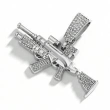 1 Set Men's Personalized Alloy Rhinestone Embellished Rifle Pendant Necklace, Gemstone Bracelet, Watch, European & American Stylish Hip-Hop Accessory, High-End Gift Box - Gun Set - View 28