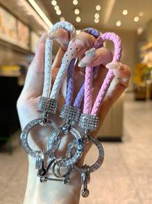 1pc Fashionable Zinc Alloy Keychain With Black Leather Cord For Car Keys, Versatile And Minimalist Keyring