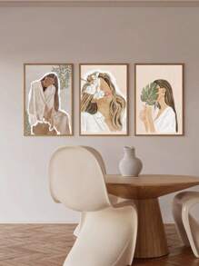 3 件套无框帆布墙面艺术拉伸，美丽女孩抽象海报适用于家庭客厅办公室装饰