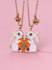 Set de 2 collares con colgante de conejo comiendo una zanahoria en aleación de zinc de colores, adecuado para regalar a amigos - Multicolor - Ver 6