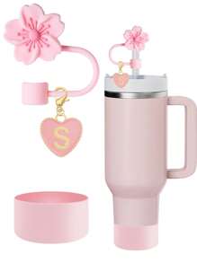 3 件/2 件/1 套心形和字母郁金香花吸管塞，硅胶郁金香花杯保护套带吸管塞，防摔防刮防滑可重复使用吸管套，适用于 10 毫米宽吸管，可爱字母装饰，适用于现代简约玻璃杯，母亲节礼物，返校用品 - 3pcs粉紅色 - 查看 18