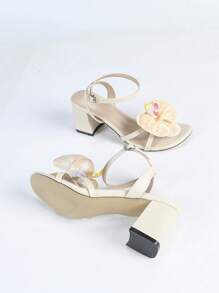 2025 New Ladies' High Heel Orchid Decor Shoes, Streamlined Elliptical Toe Cap, Comfortable Mid-Heel Sandals For Spring/Summer, Suitable For Nightclub, Party, Street, Date And Social Occasions