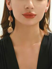 1 Pair Vintage French Style Hollow Fish Tail Dangle Earrings, Suitable For Women Daily, Party, Shopping Outfit