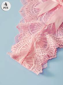 4PCS Sexy Lace Thongs Bow Women's Underwear Transparent Elastic G-String Solid Color Casual Panties For Women Soft And Light T-Back Black Pink White Lingerie Low Waist Tangas Fashionable Briefs - Multicolor - View 7