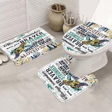 Juego de 4 piezas de cortina de ducha con diseño de tortuga, cortina de ducha con cita inspiradora, cortina de ducha con coral, cortina de ducha con fondo de tablero de madera, cortina de ducha personalizada moderna para baño, cortina de ducha de tela impermeable con 12 ganchos, alfombra de baño antideslizante, alfombra en forma de U para el inodoro, alfombrilla para el asiento del inodoro, accesorios de baño de verano para decoración de baño - Multicolor - Ver 4