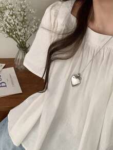 YCYC 女款夏季純色極簡休閒寬鬆百褶方領襯衫 白色 - 白色 - 查看 5