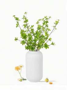 1pc Modern Style White Striped Plastic Vase - Ceramic Vase Imitation, Suitable For Fresh Flowers And Home Decor, Perfect Choice For Home And Cafe Decor, Striped Design, Simple Decorative Flower Arranging Item, Living Room