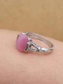 1pc Pink Imitation Cat Eye Stone Glass Ring