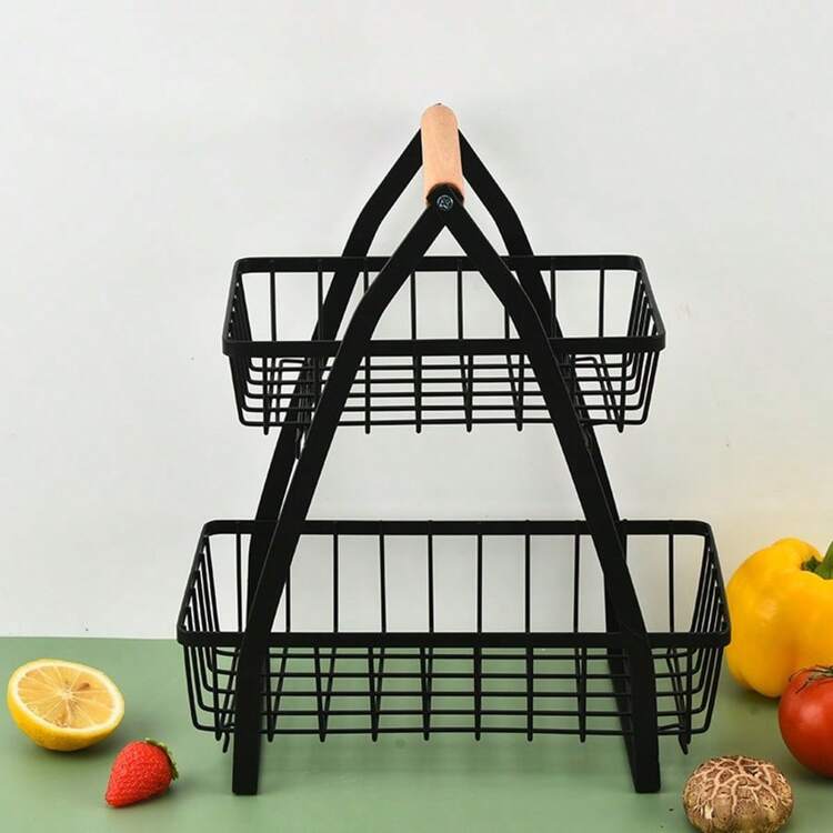 1 st Järnvikbar dubbellagerkorg, köksställ för frukt och grönsaker - Svart - Visa 2