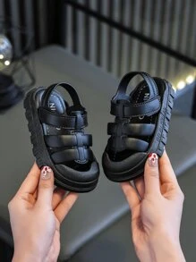 2025 儿童平底凉鞋，新款时尚男童沙滩鞋，软底幼儿夏季鞋 - 黑色 - 查看 6