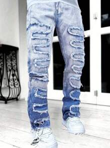 Jeans da uomo slim fit a gamba dritta, con effetto consumato