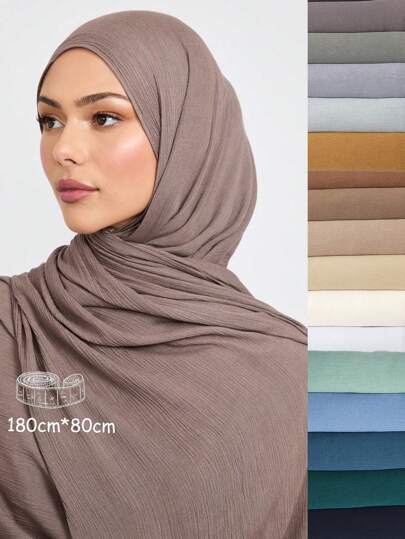 1pc/3pcs Women Solid Color Pleated Scarf, Lightweight Breathable Headscarf, Comfortable Casual Elegant Shawl, Suitable For Daily Outings For Dress